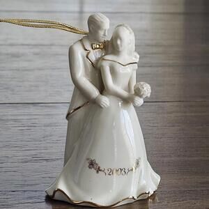 LENOX 2003 Bride and Groom Porcelain Ornament with Box
